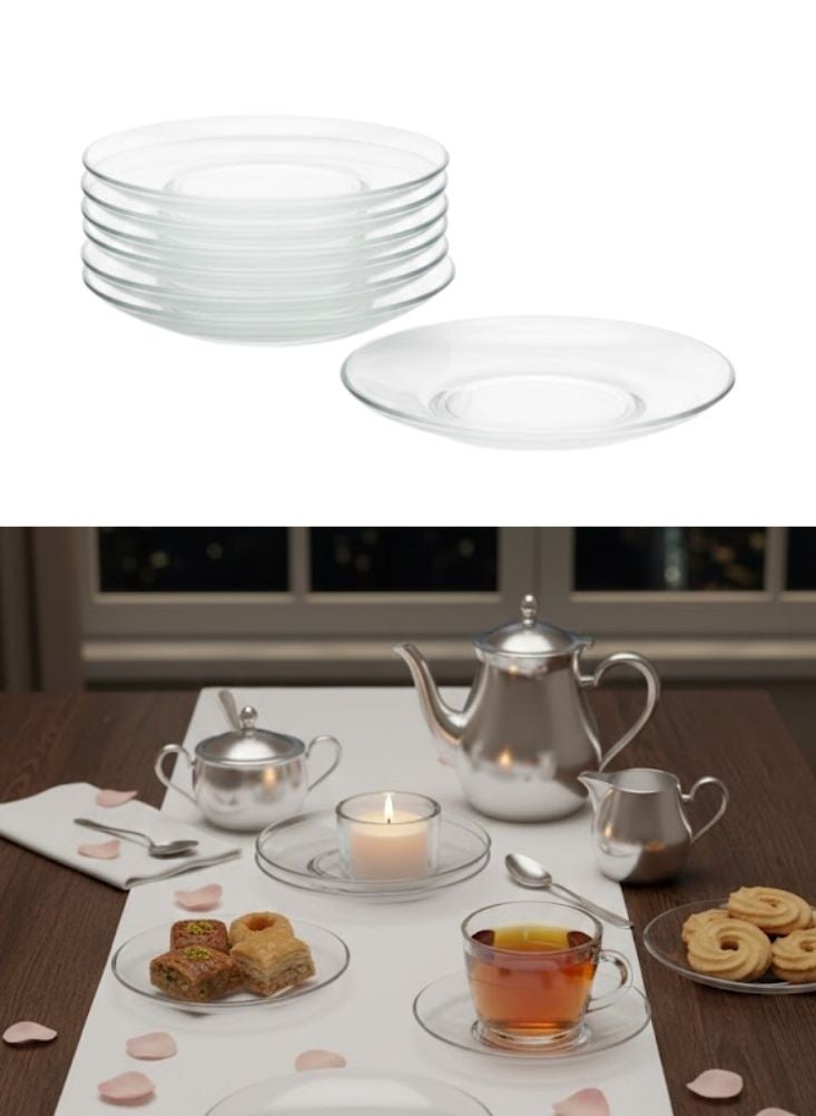 بريميم طقم صحون شاي من الزجاج الشفاف مكوّن من ست قطع بتصميم بسيط - Image 1